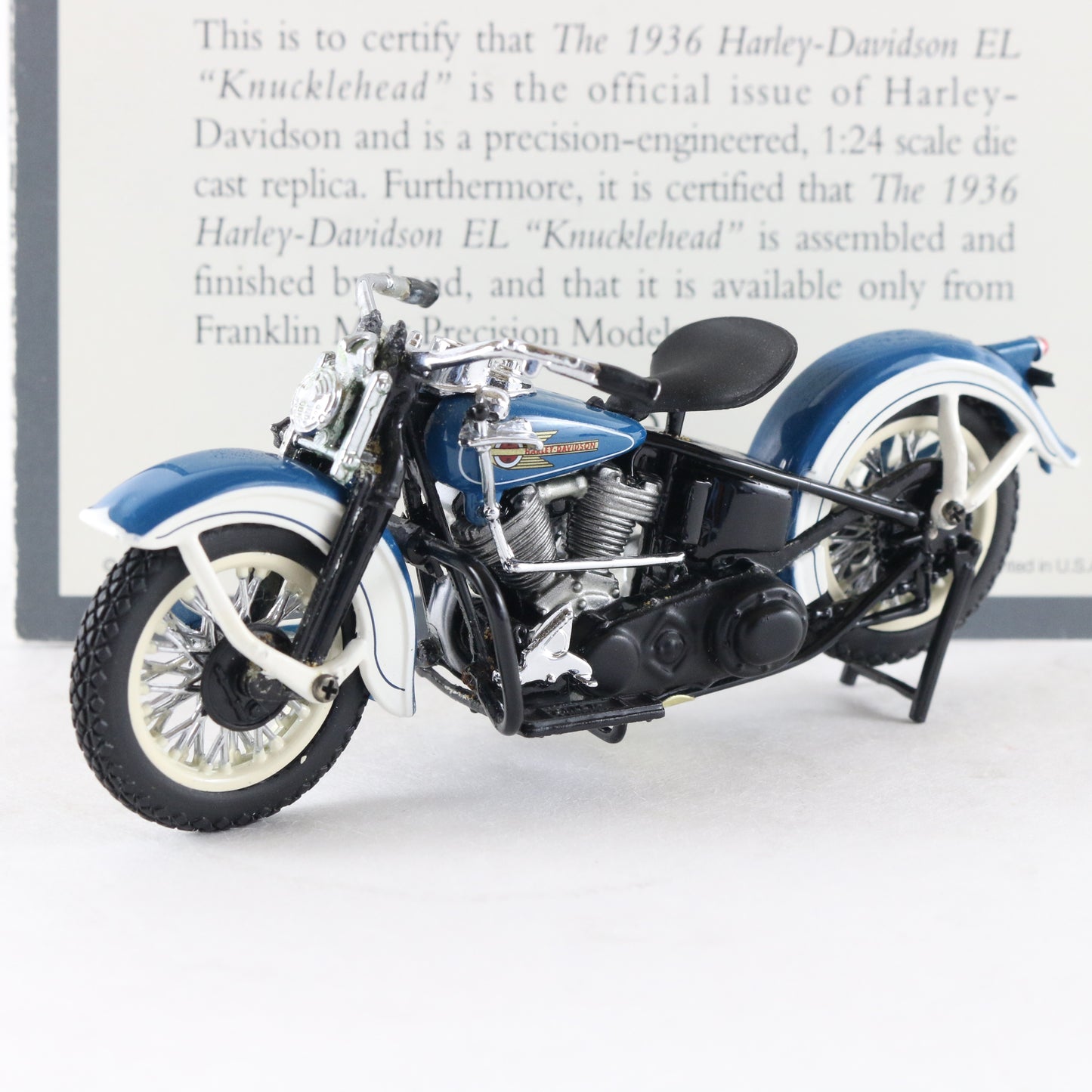 1936 Harley Davidson El Knucklehead Blue White Franklin Mint 1:24 Motorcycle