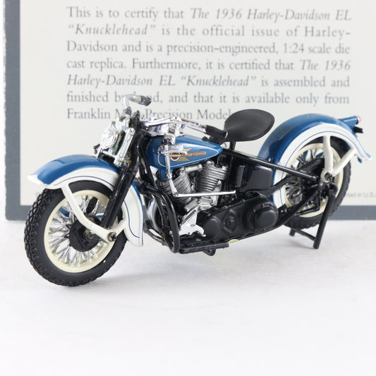 1936 Harley Davidson El Knucklehead Blue White Franklin Mint 1:24 Motorcycle