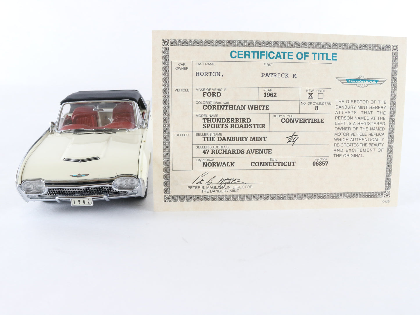 1962 Ford Thunderbird Sports Roadster Convertible Danbury Mint 1:24 Model Car