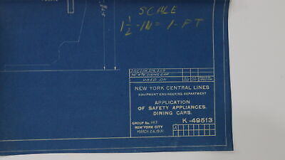 New York Central NYC Safety Appliance Application Dining Car Blueprint 1931 91"