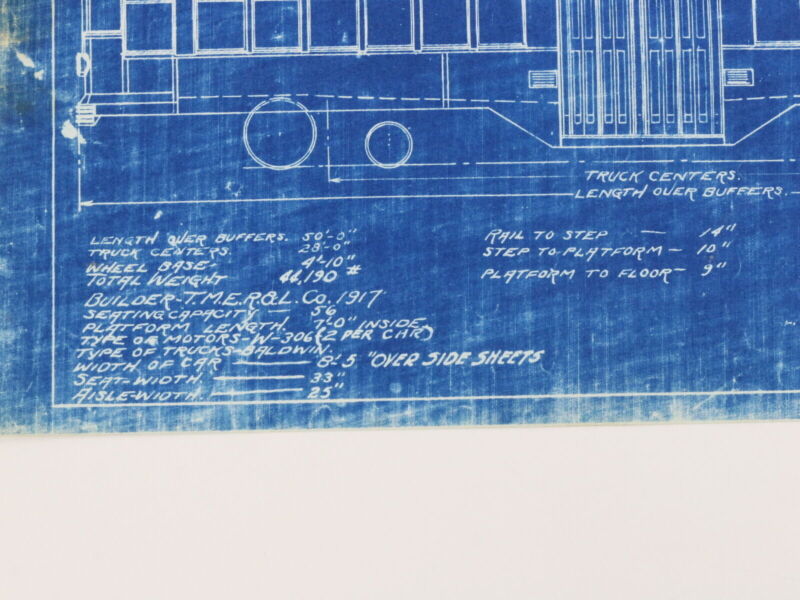 Milwaukee Electric Plan & Elevation 700 Type Car Trolley Blueprint 1922 11"