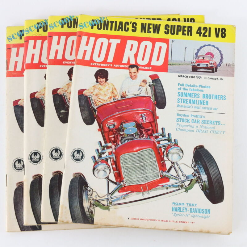 Lot Of 4 Hot Rod Pontiac Super 421 V8 March 1963 Vintage Car Magazines