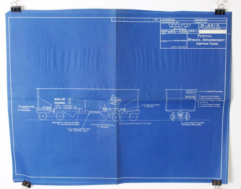 CMStP & PRR Milwaukee Hopper Stencil D-5515 1937 Original Blueprint 18"