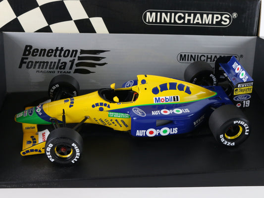 "Benetton Ford B191 1991 Minichamps model car 1:18 scale in blue and yellow"