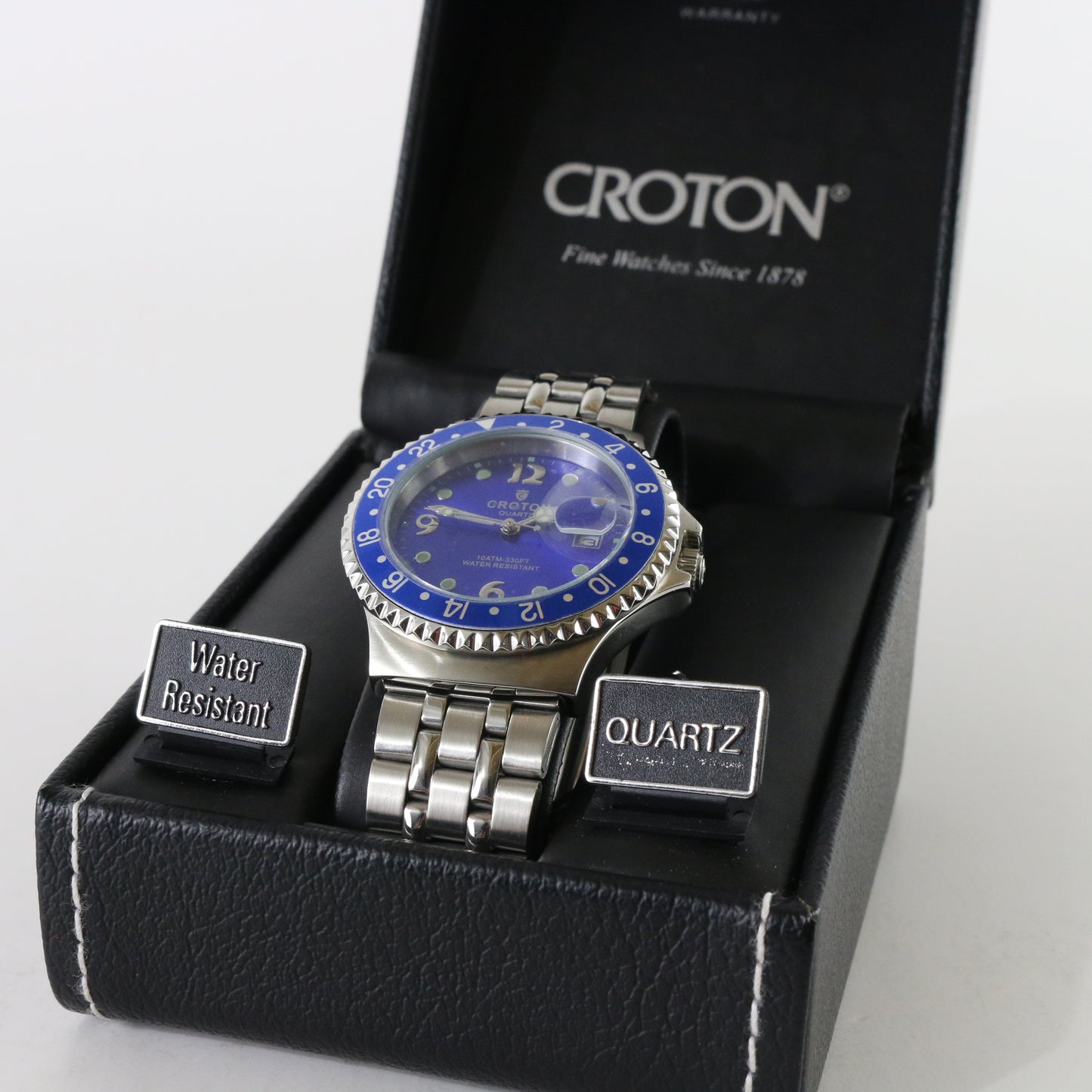 Croton Japan Quartz Men's Watch Blue and Silver Stainless Steel 10 ATM