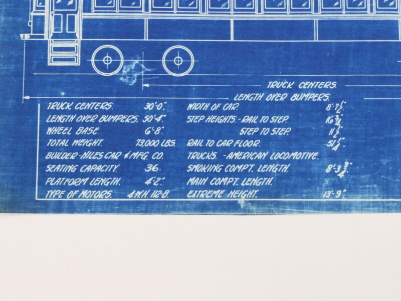 Milwaukee Electric Plan & Elevation Coaches 1107-8 Trolley Blueprint 1929 11"