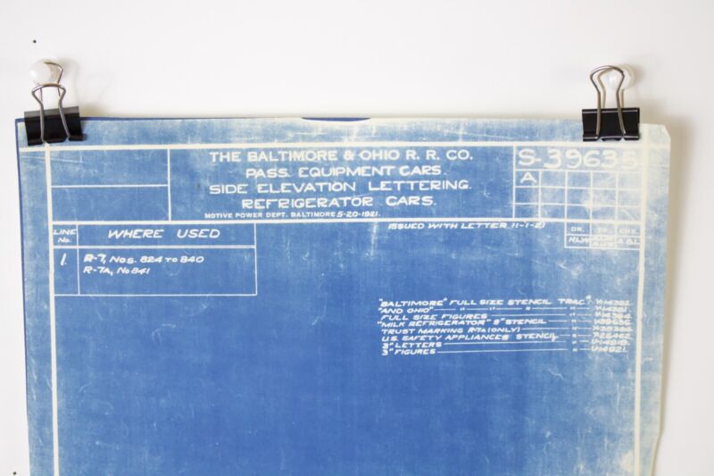 Baltimore & Ohio B&O Refrigerator Side Elevation Letterin S-39635A Blueprint 12"