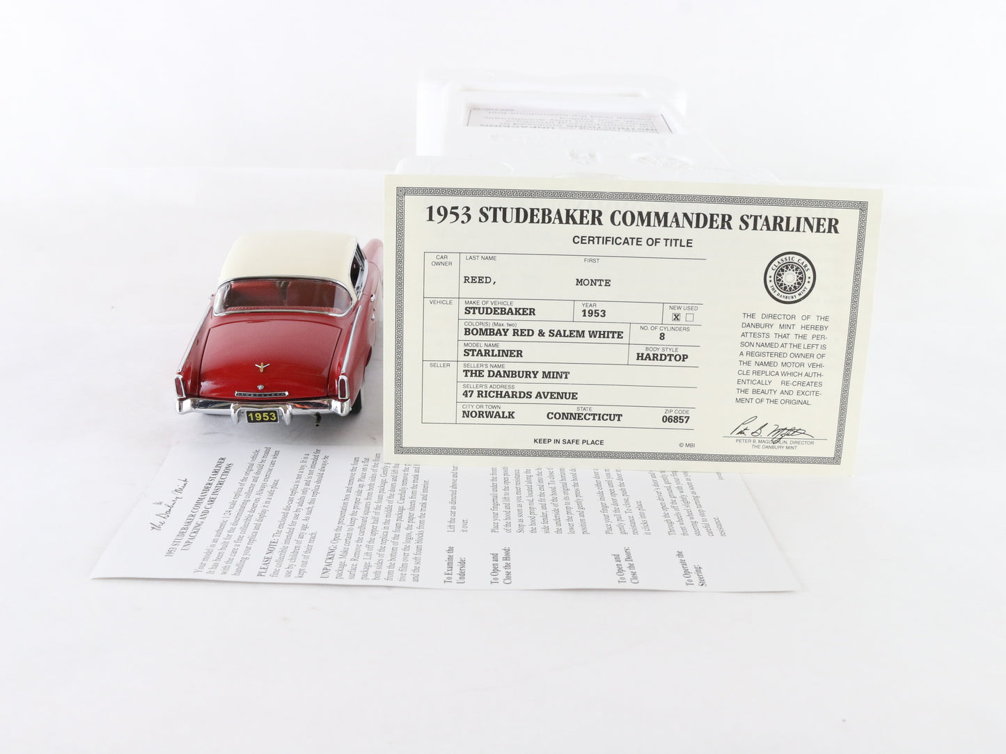 1953 Studebaker Commander Starliner Hardtop Red White Danbury Mint 1:24 Diecast
