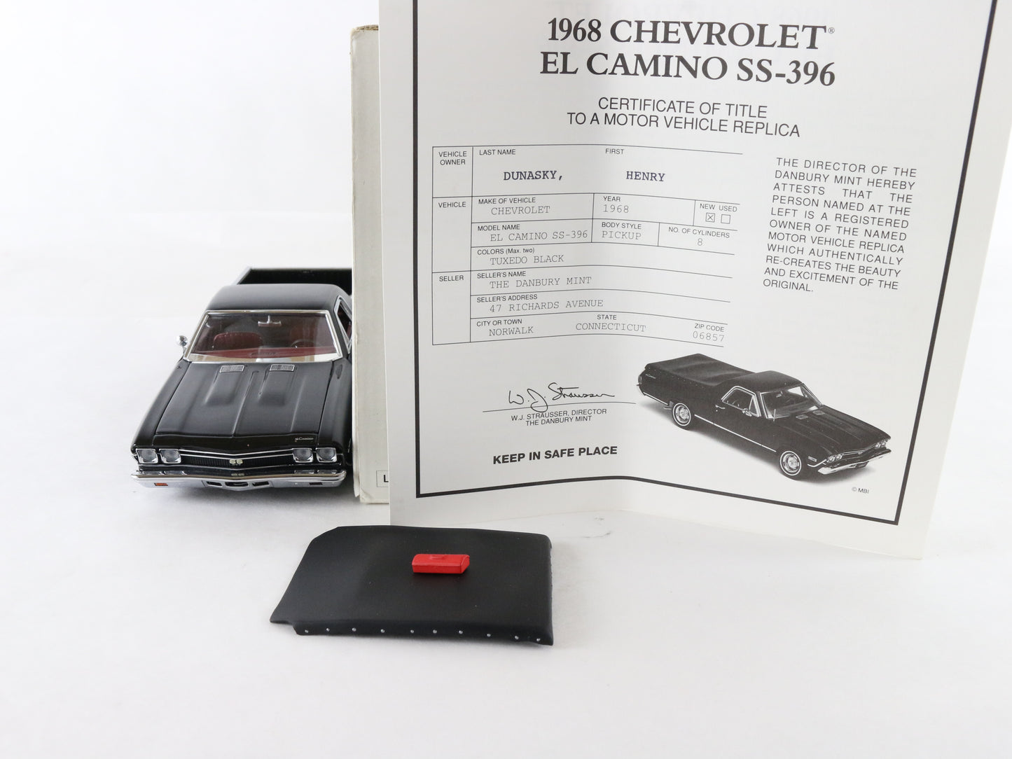 1968 Chevy El Camino SS-396 Pickup Black Danbury Mint 1:24 Diecast Model
