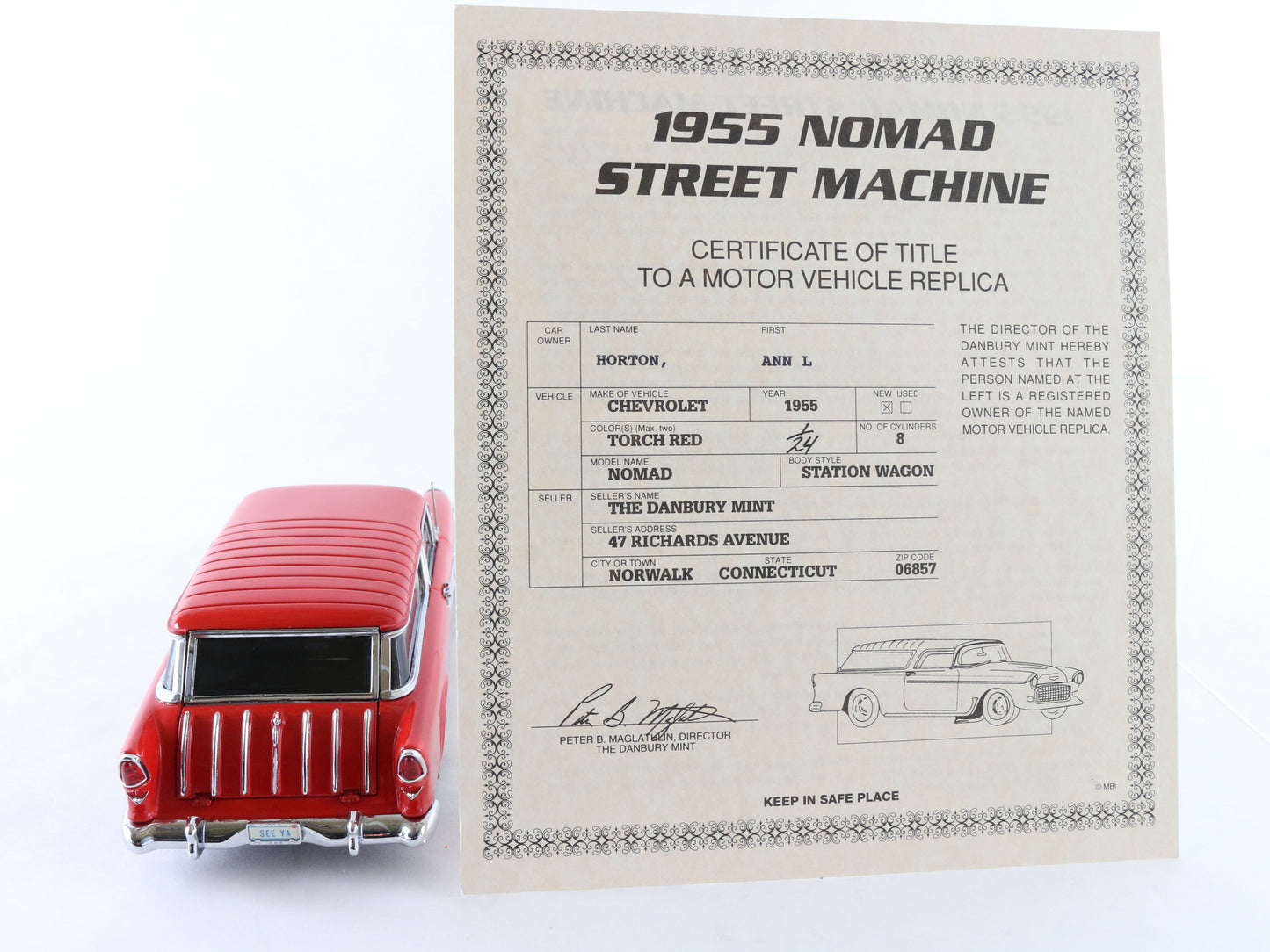 1955 Chevrolet Nomad Street Machine Red Danbury Mint 1:24 Model Car