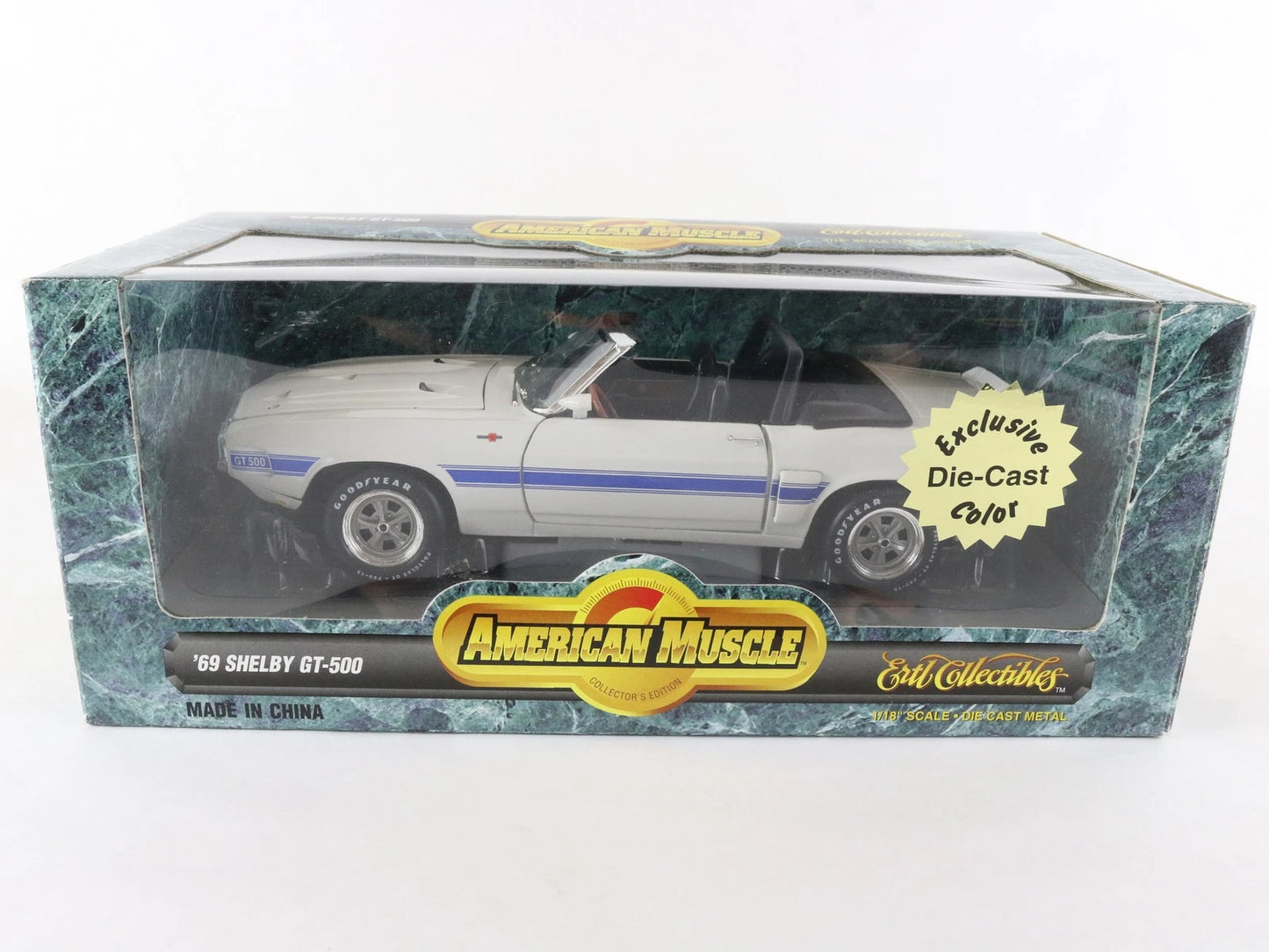 1969 '69 Ford Shelby Mustang GT500 White Blue American Muscle ERTL 1:18 7943