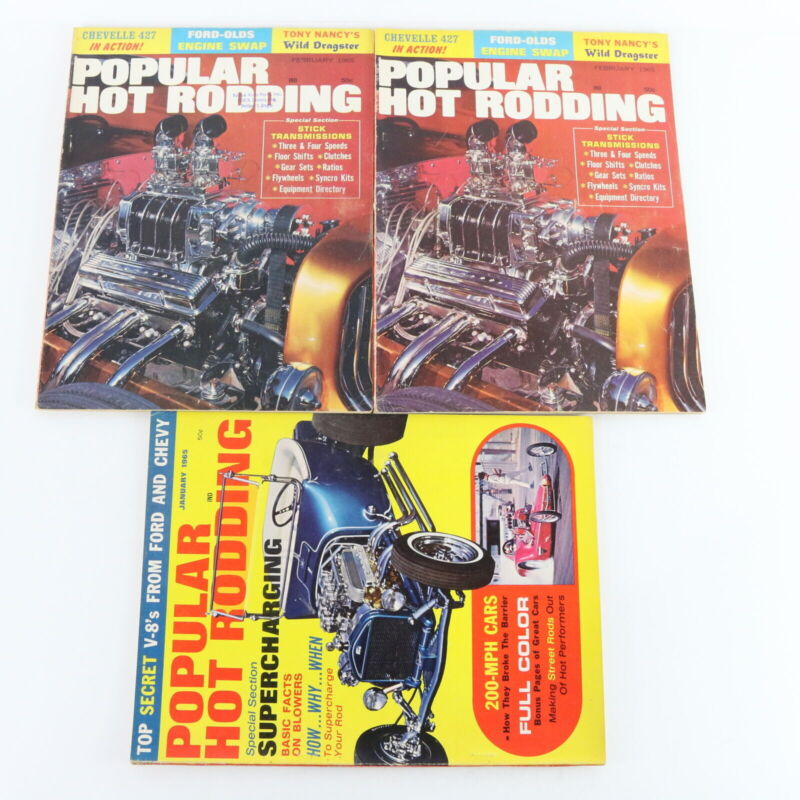 Lot Of 5 Popular Hot Rodding January & February 1965 Vintage Car Magazines