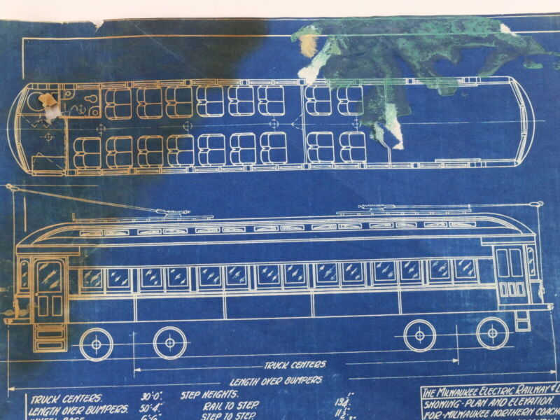 Milwaukee Electric Plan & Elevation Northern Coaches 1105-06 Blueprint 1930 11"