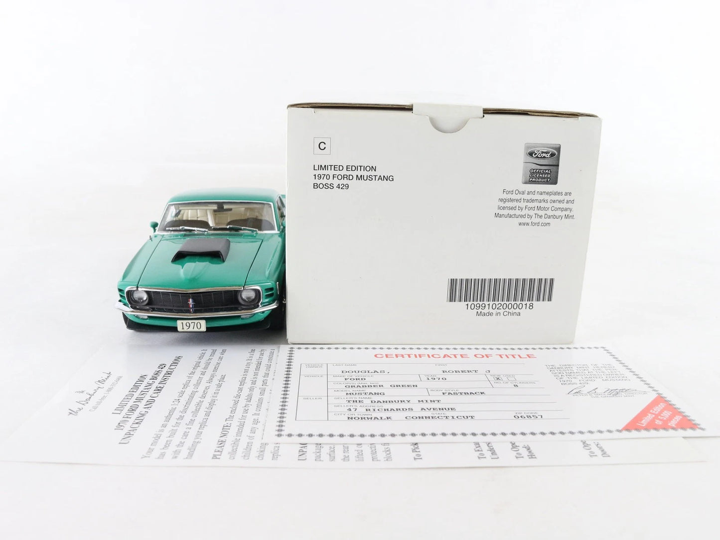 1970 Ford Mustang Fastback Grabber Green 2205/5000 Danbury 1:24 Diecast Model