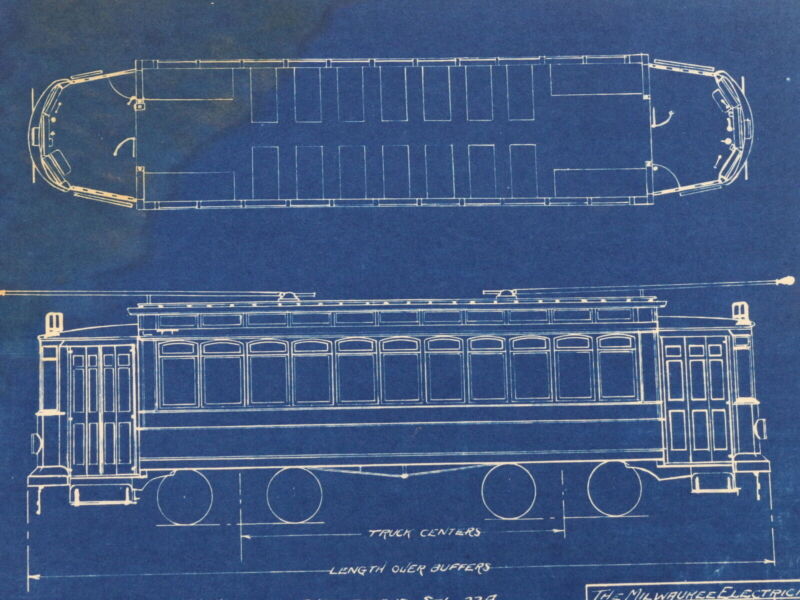 Milwaukee Electric Plan & Elevation Car 496 Trolley Blueprint 1922 9.75"