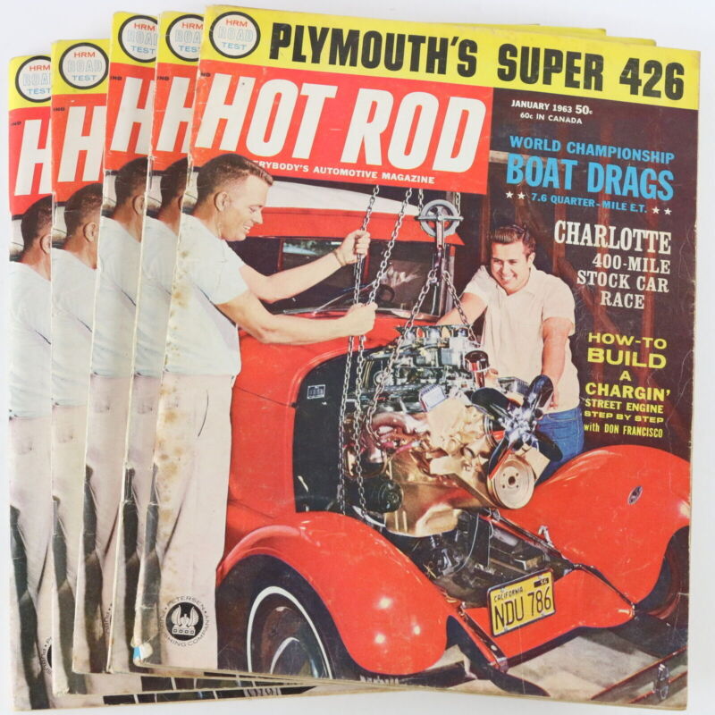 Lot Of 5 Hot Rod Plymouth Super 426 Boat Drags Jan 1963 Vintage Car Magazines