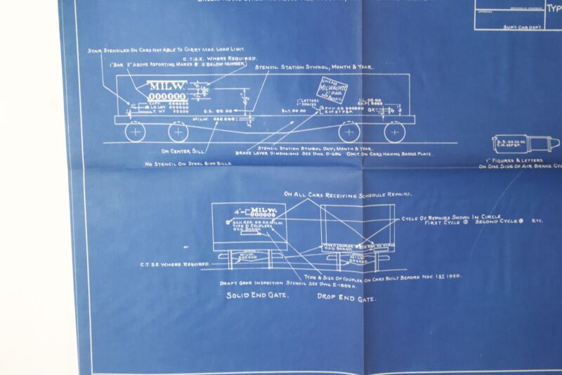 CMStP & PRR Milwaukee Gondola Stencil Blueprint D-5573 1937 18.5���