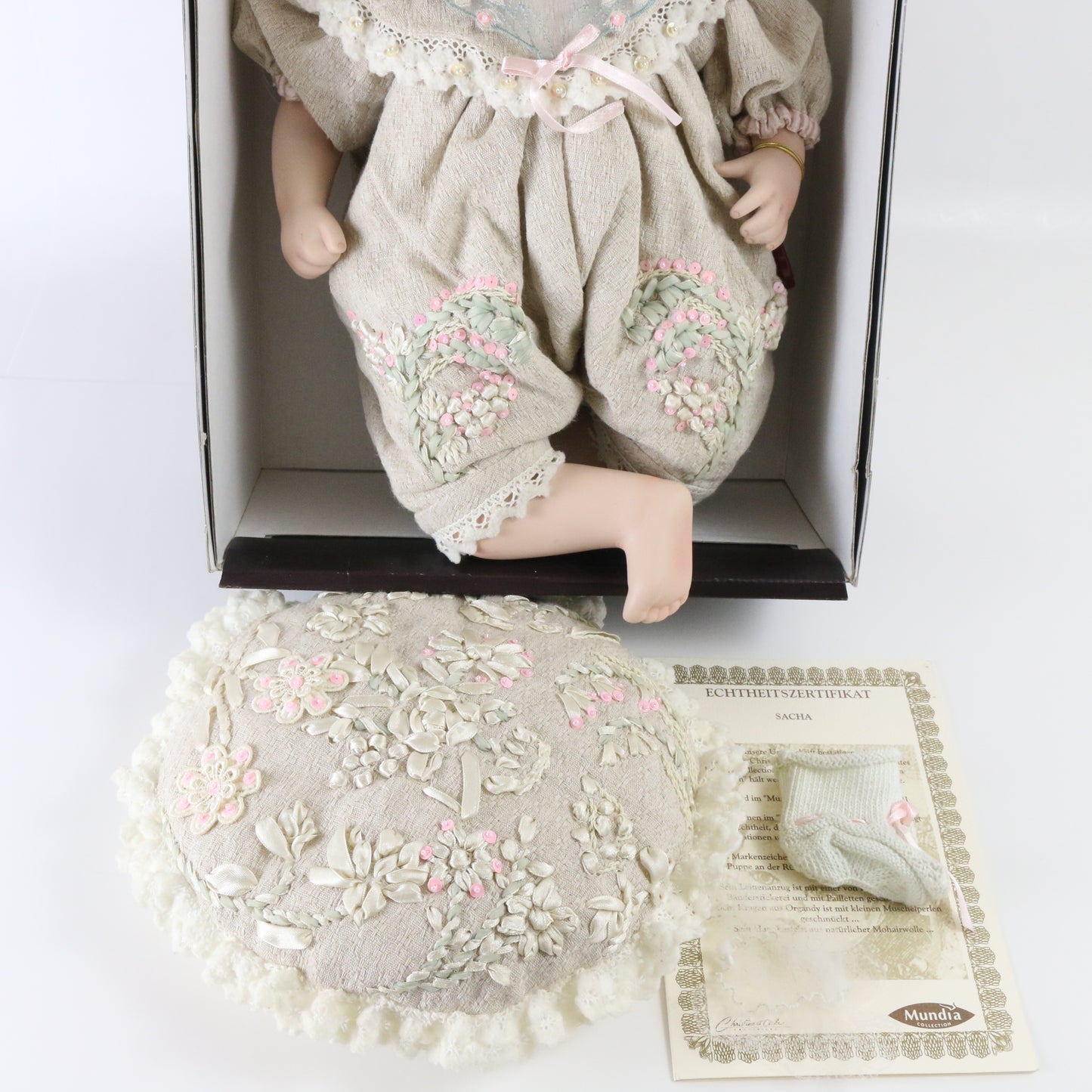 Sacha Christine Cecile Mundia Collection Linen Costume Large Porcelain Doll 18"
