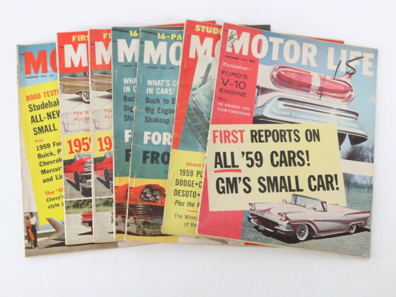 Lot Of 7 Motor Life Vintage Car Magazines Aug Sep Oct Nov Dec 1958 35c