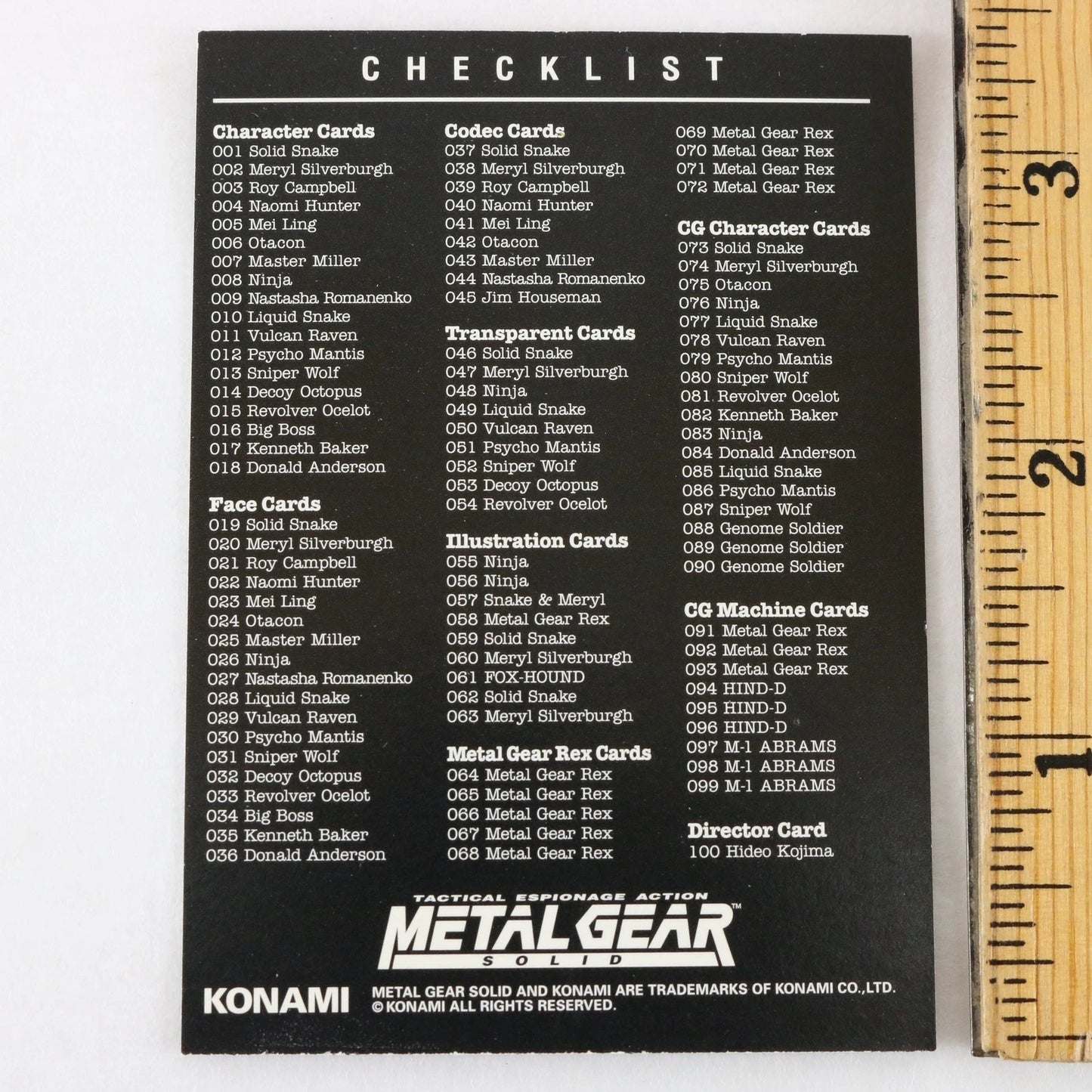 Metal Gear Solid Trading Card Gray Fox Checklist Konami Playstation