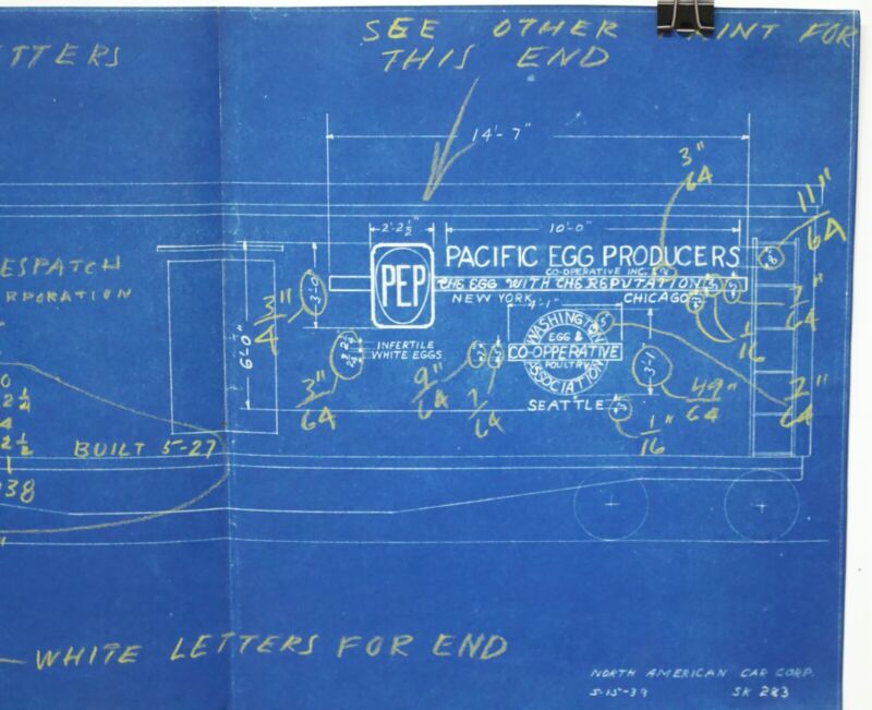 Pacific Egg Producers North American Reefer Car Train Blueprint 283 5-15-39 17"