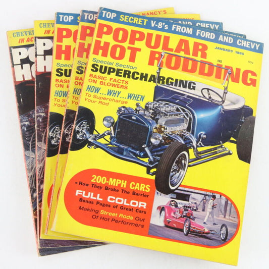 Lot Of 5 Popular Hot Rodding January & February 1965 Vintage Car Magazines