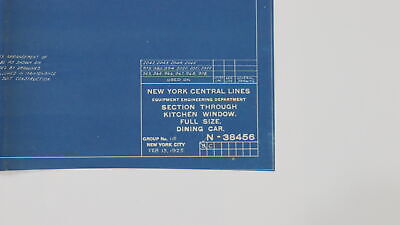 NYC Section Through Kitchen Full Size Dining Car Passenger Blueprint 1925 54.25"