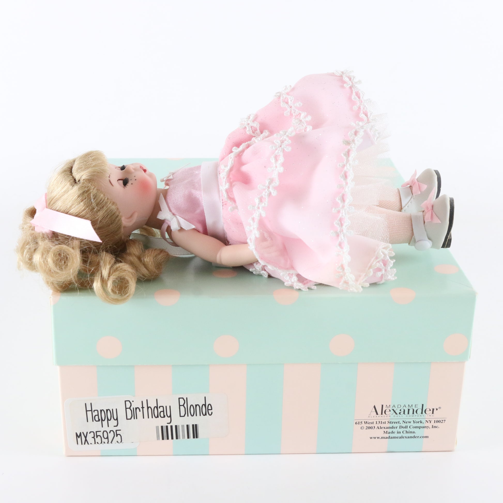 Happy Birthday Blonde Madame Alexander Pink Dress Girl Doll 8" Mx35925