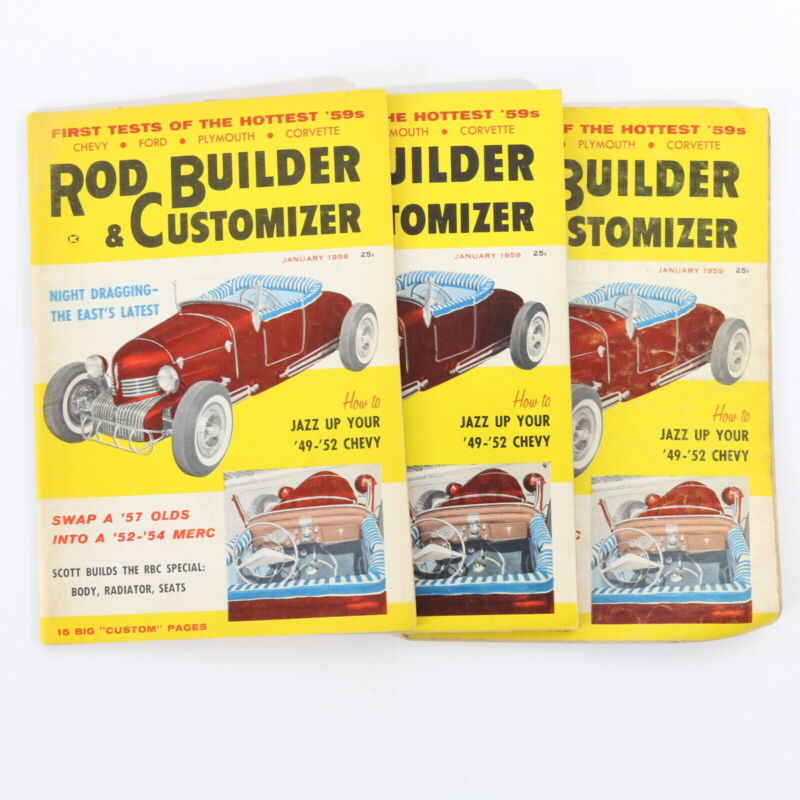 Lot Of 3 Rod Builder & Customizer 49-52 Chevy January 1959 Vintage Car Magazines