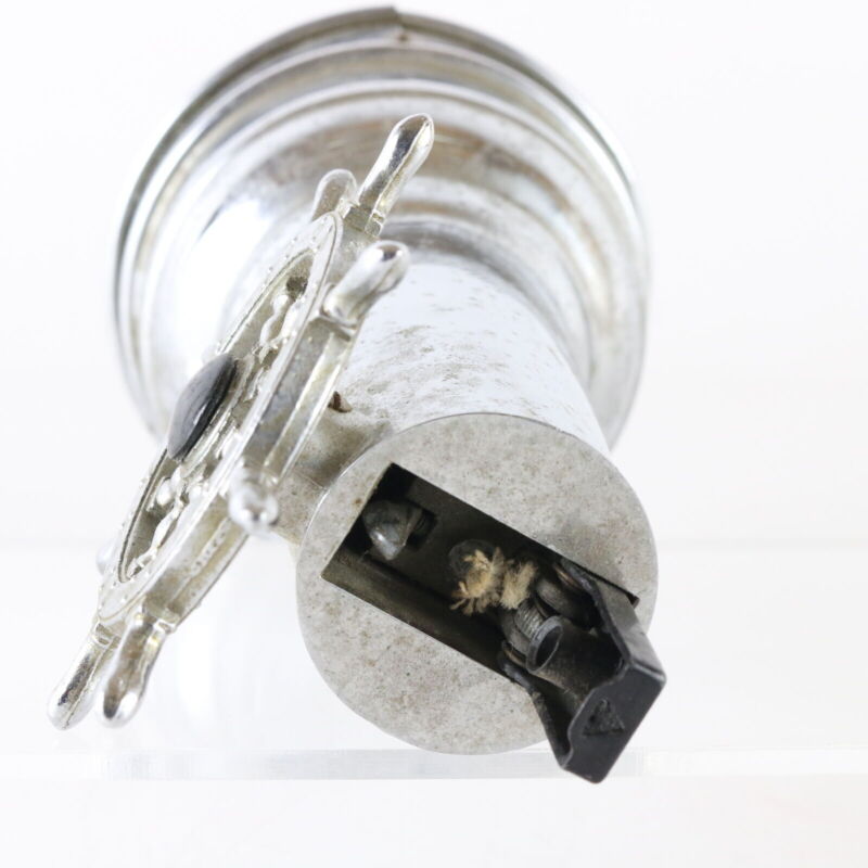 Vintage Ship Wheel Chrome Plate Mechanical Music Box & Table Top Lighter