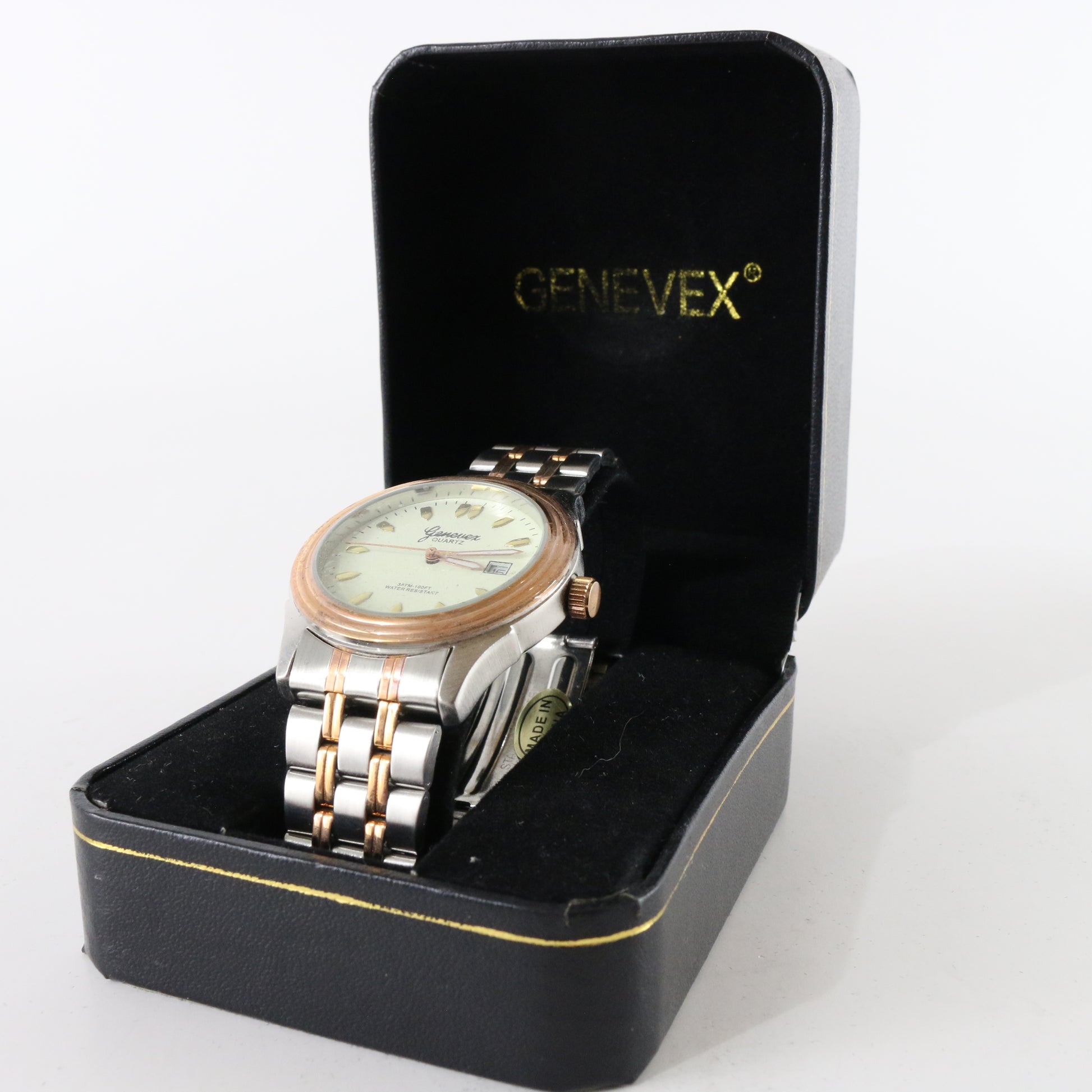 Genevex Japan Quartz Watch Stainless Steel Bronze and Silver 3 ATM