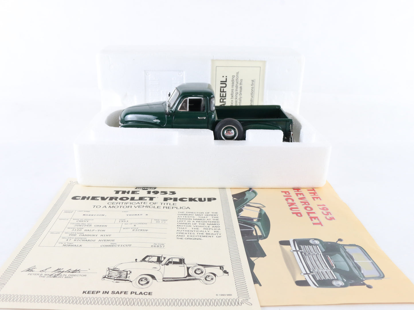 1953 Chevrolet 3100 Half-Ton Pickup Juniper Green Danbury Mint 1:24 Diecast