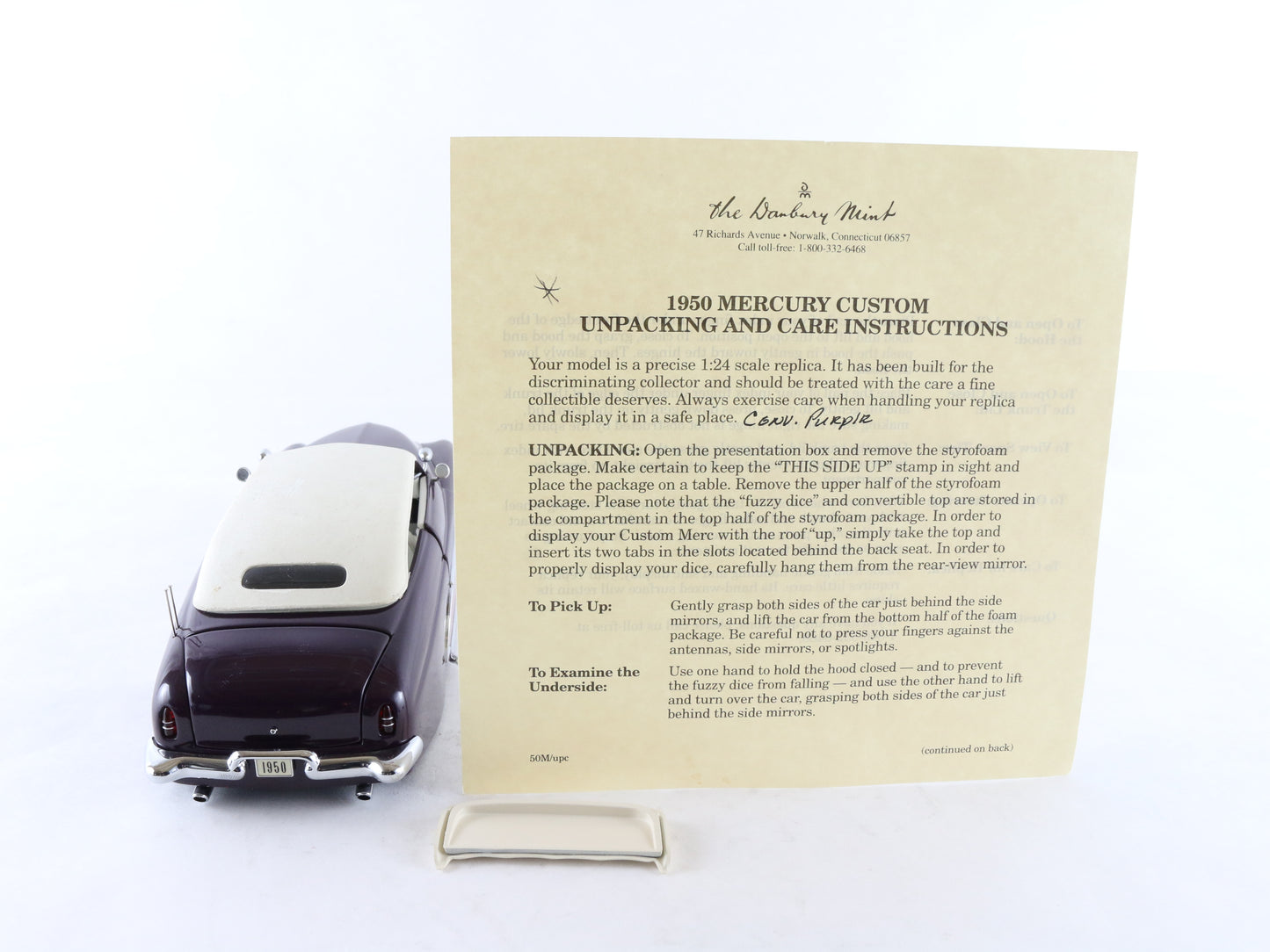 1950 Mercury Custom Convertible Purple Pink Danbury Mint 1:24 Model Car