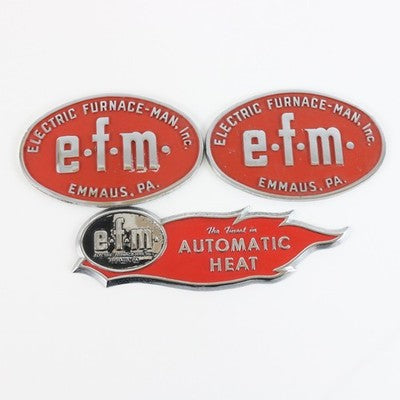 Lot Of 3 Vintage EFM Electric Furnance Emmaus PA Emblem Badges 4" 5.75" USA