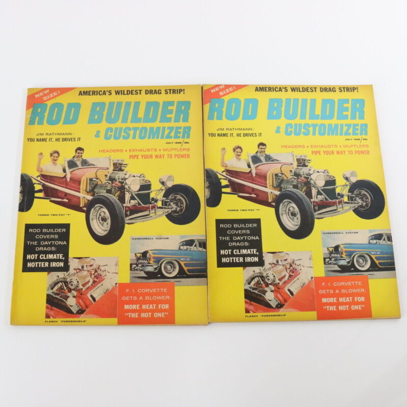 Lot Of 2 Rod Builder & Customizer Hot Rod Car DAYTONA DRAGS July 1959