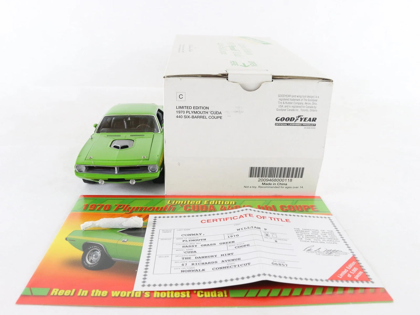 1970 Plymouth Barracuda Cuda Coupe 440/6-BBL Green Danbury 1:24 LE #1001/5000