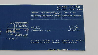 Class P-18b Gondola 50 Ton Flat Car Train Blueprint 108000-108499 1925 11.75"