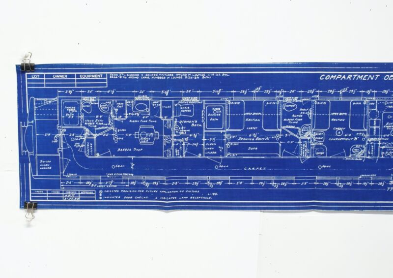 Compartment Observation Lounge Car Plan 69-B-29 3975-K 42��� Pass Train Blueprint