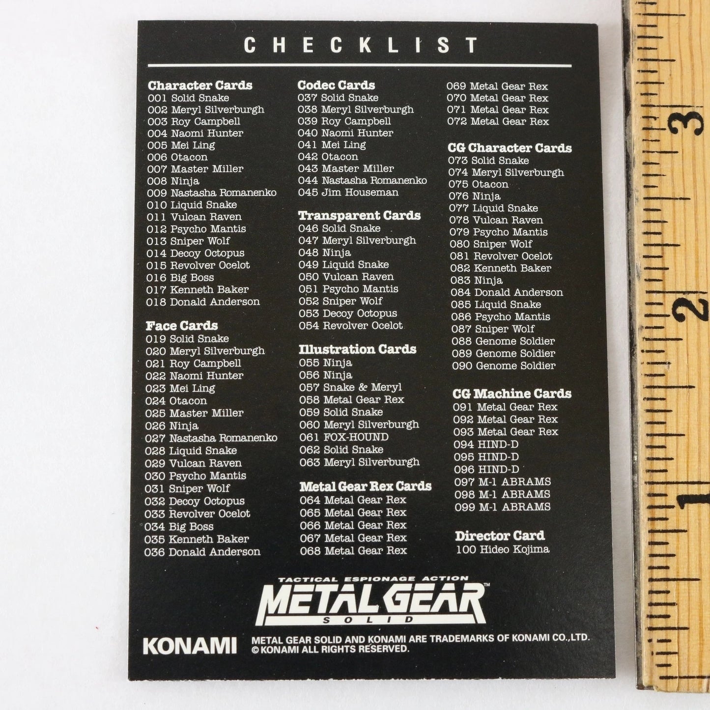 Metal Gear Solid Trading Card Revolver Ocelot Checklist Konami Playstation