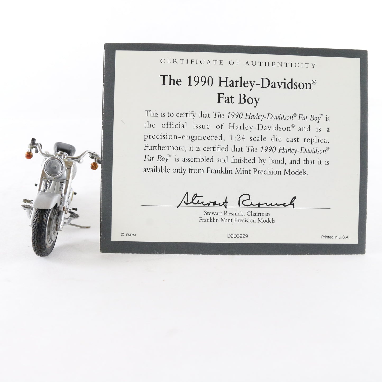 1990 Harley Davidson Fat Boy Gray Franklin Mint 1:24 Diecast Model Motorcycle