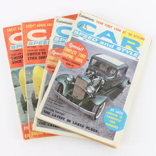 Lot Of 4 Car Speed & Style August & September 1958 Vintage Car Magazines