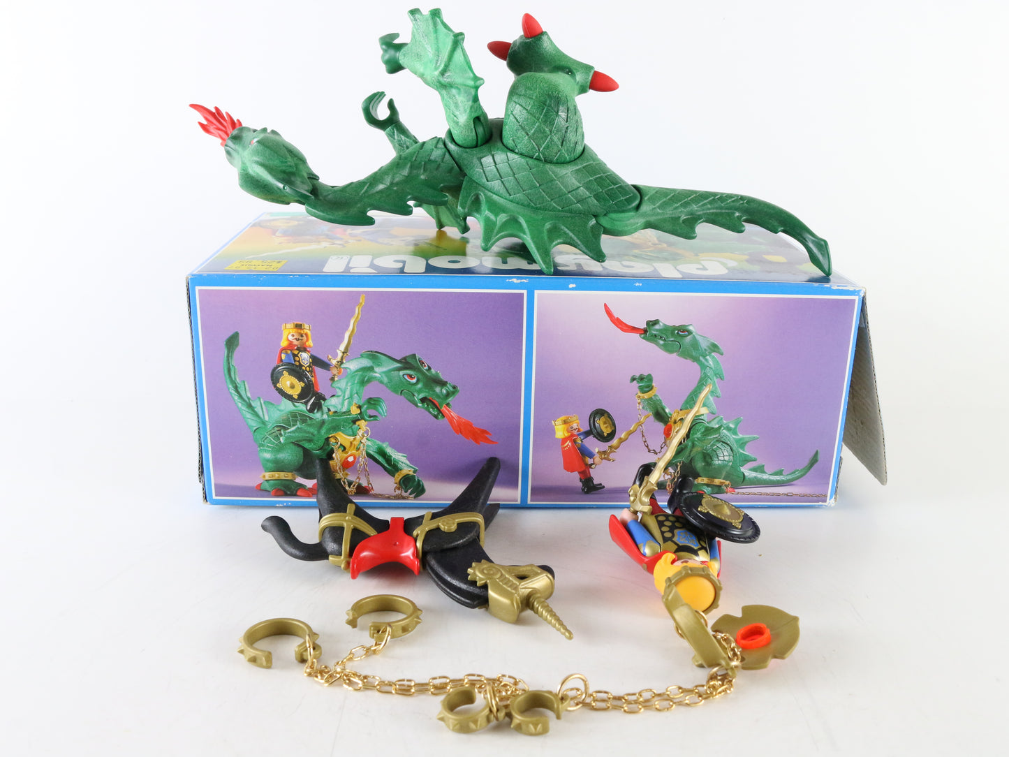 Playmobil 3840 Green Dragon with Knight, Horse, and Accessories Playset