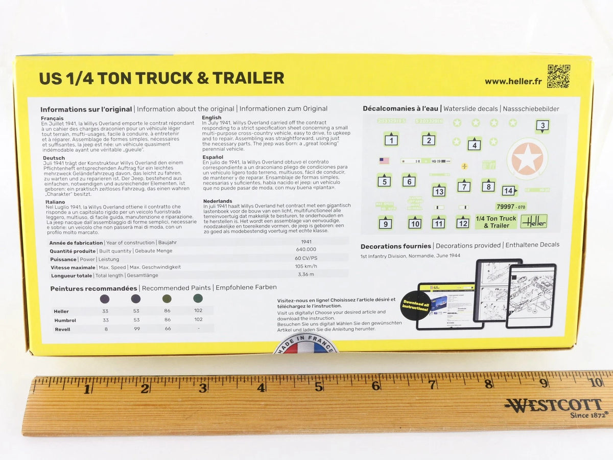 US 1/4 Ton Truck & Trailer Heller 1:72 Sealed Military Kit