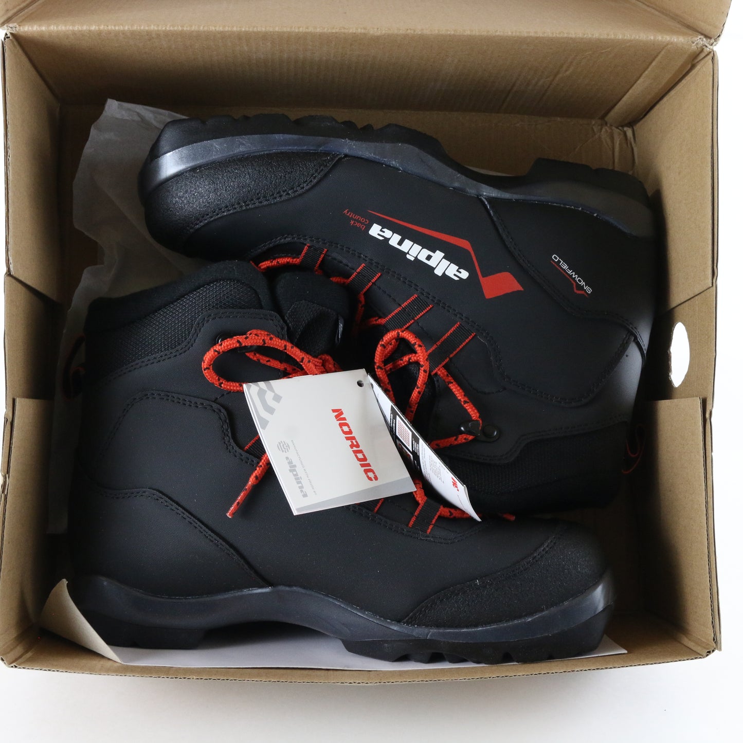 Alpina Snowfield Black & Orange Mens Cross Country Ski Boots Size 8 USA 5022-2k