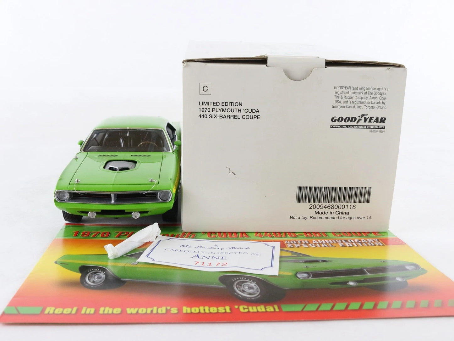 1970 Plymouth Barracuda Cuda 440/6-BBL Coupe Green 40th Danbury 1:24 594/5000