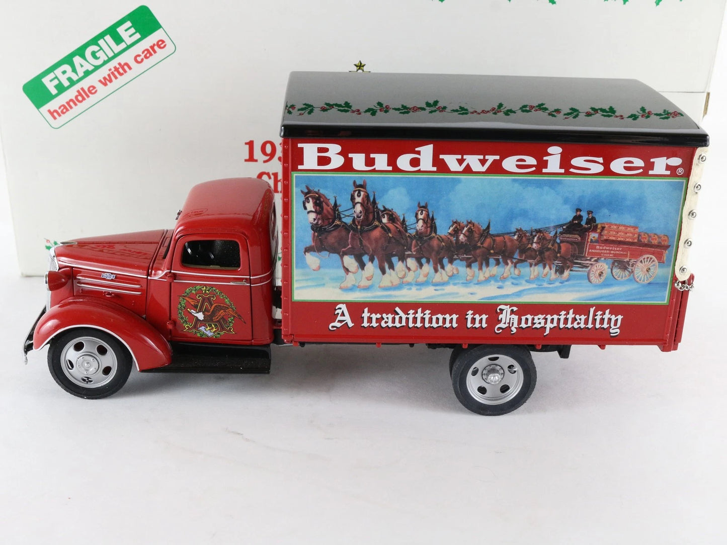 1930s Budweiser Christmas Delivery Truck Red Danbury Mint 1:24 Diecast Model
