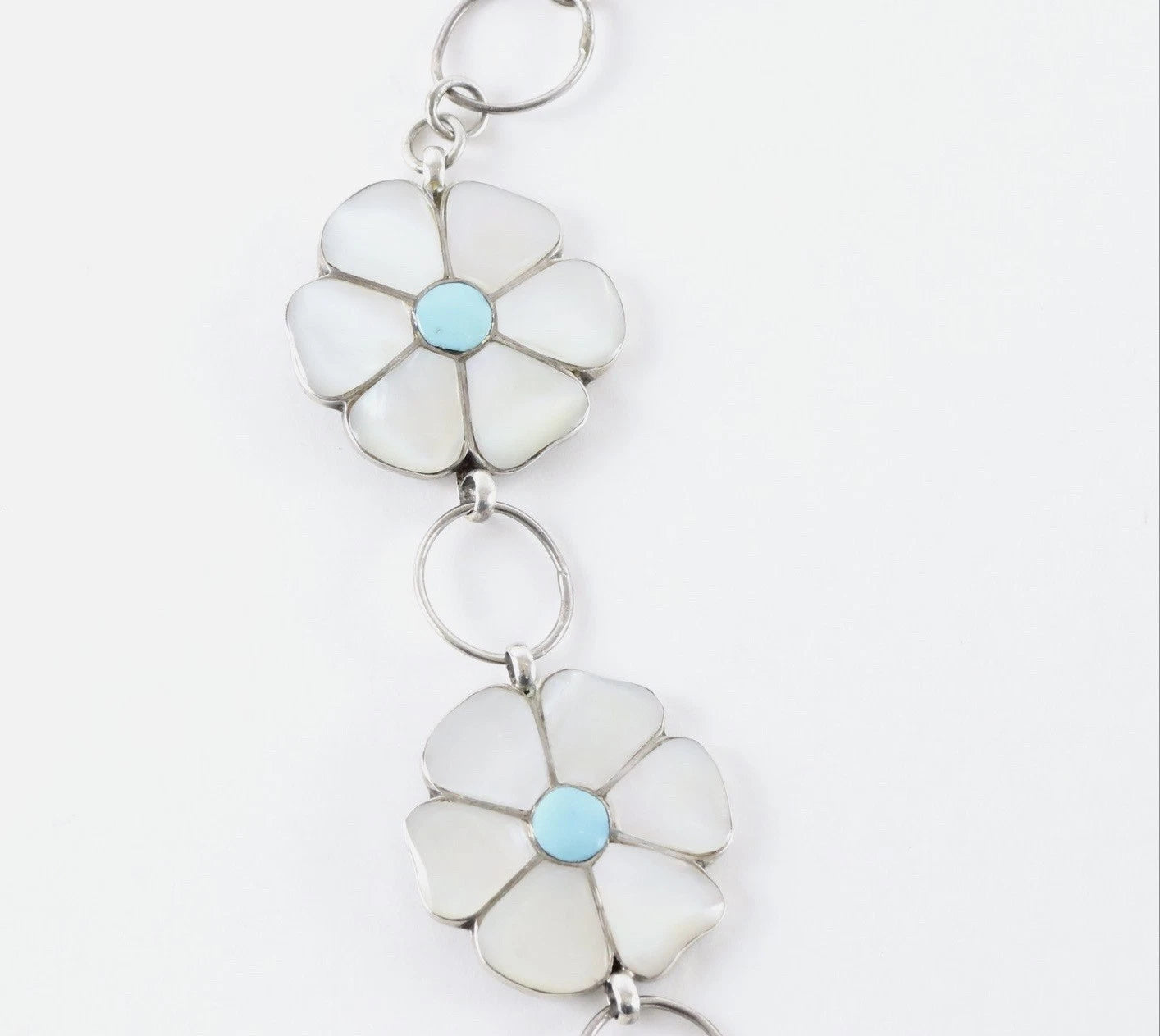 Zuni Native American Turquoise Mother Of Pearl Sterling Silver Concho Belt 194g