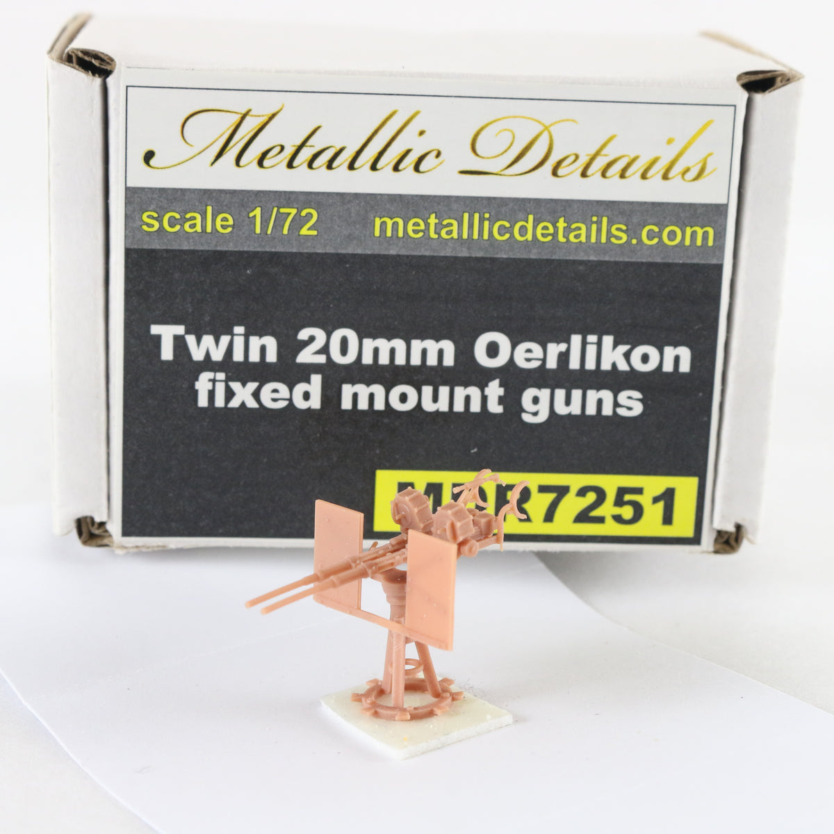 Twin 20mm Oerlikon Fixed Mount Guns Metallic Details 1:72 3D Printed MDR7251