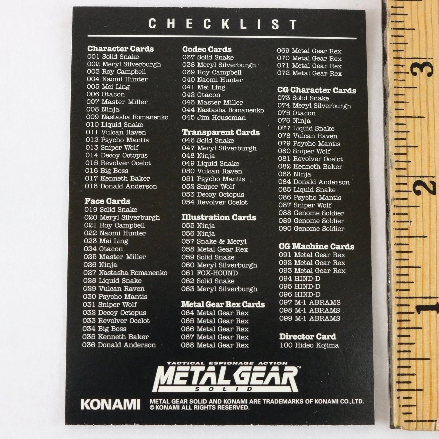 Metal Gear Solid Trading Card Vulcan Raven Checklist Konami Playstation
