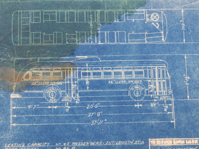 Milwaukee Electric Plan & Elevation Pullman TR TRS Trolley Blueprint 1949 11"